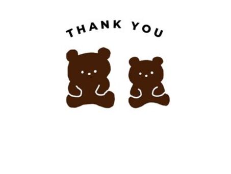 くまのサンキューカード くま,動物,サンキューカード,thank,you,かわいい,手描き,茶色,モノクロ,白のイラスト素材