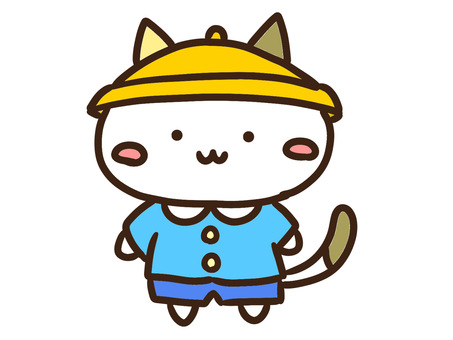 黄色帽子の保育園・幼稚園の園児の三毛猫 保育園,幼稚園,園児,幼児,黄色,帽子,ねこ,かわいい,入園,卒園のイラスト素材