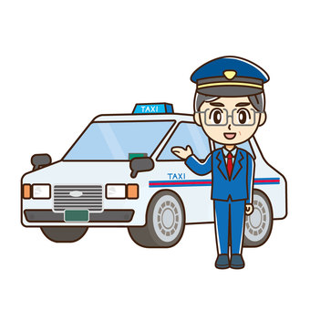 タクシーの運転手（年配男性） タクシー,運転手,タクシードライバー,制服,人物,男性,案内,交通機関,帽子,仕事のイラスト素材