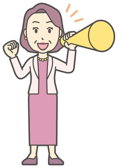 メガホンで応援している裕福マダム メガホン,おばさん,中年,女性,富裕層,マダム,裕福,お金持ち,ミセス,おばちゃんのイラスト素材