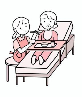 シンプル介護食事（p） シンプル,介護,介護士,食事,介助,ご飯,ベッド,訪問介護士,お世話,人のイラスト素材