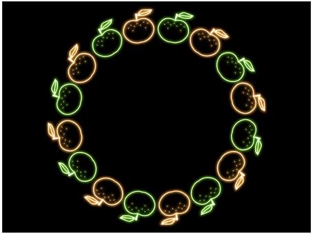 梨のフレ−ム　ネオン 梨,なし,フレーム,ポストカード,メッセージカード,青梨,緑,赤梨,橙色,ネオンのイラスト素材