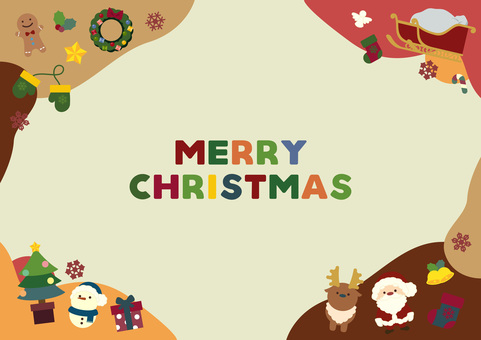 クリスマスフレーム03 クリスマス,背景,フレーム,かわいい,サンタ,サンタクロース,トナカイ,ベル,手袋,天使のイラスト素材