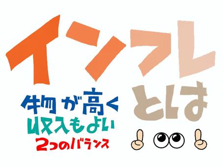 インフレとは インフレ,物価,収入,バランス,文字絵,フォント,目,可愛い,宣伝用,お知らせ用のイラスト素材