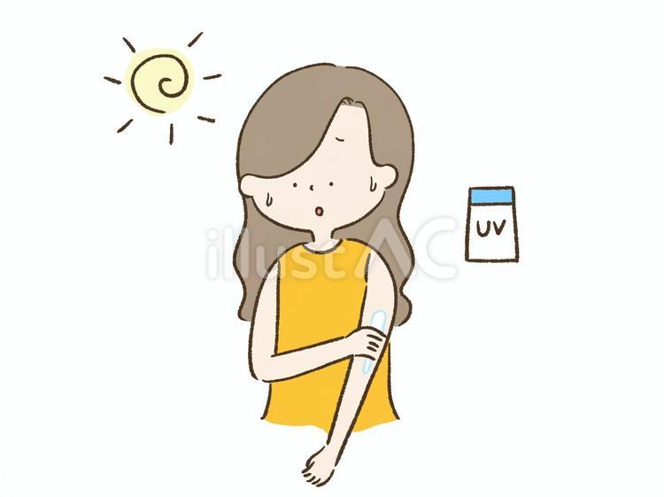 暑そうに日焼け止めを塗る女の人 夏,日焼け止め,日焼けのイラスト素材