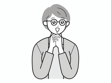 手を組んで目を潤ませる働く女性A/白黒 手を組んで目を潤ませる働く女性A/白黒 両手,潤ませる,キラキラ,女性,お母さん,会社員,キャリアウーマン,アドバイザー,30代,40代のイラスト素材
