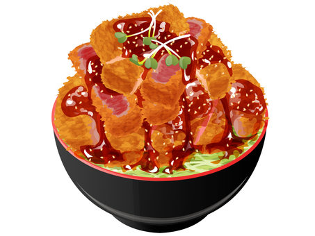 大盛りのビーフカツ丼 ビーフカツ丼,カツ丼,大盛り,丼もの,料理,食べ物,揚げ物,ビーフカツ,キャベツ,どんぶりのイラスト素材