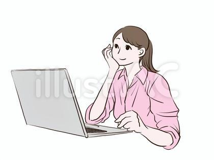 パソコン仕事中に新たな企画を考える女性