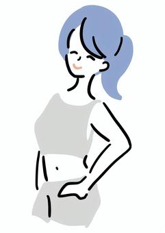 細身の女性 細い,ダイエット,笑顔,スリム,ボディビル,女性,シンプル,ラフタッチ,手書き風,感情のイラスト素材