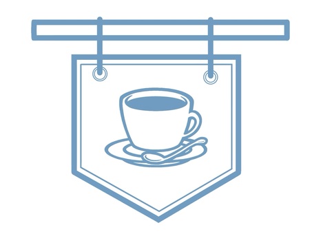 珈琲(コーヒー)モチーフのカフェの看板 看板,コーヒー,カフェ,スプーン,ブレイクタイム,休憩,ホット,受け皿,ホットコーヒー,アメリカンのイラスト素材