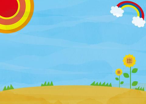 Sunflower background in summer sky_no characters_horizontal, blue sky, sun, summer, JPG and AI