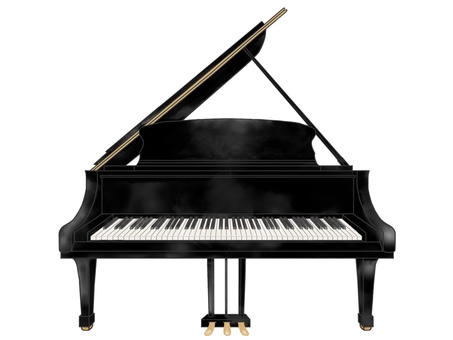 グランドピアノのイラスト正面全体　黒 グランドピアノ,ピアノ,正面,黒い,楽器,弦楽器,音楽,演奏,弾く,ピアニストのイラスト素材