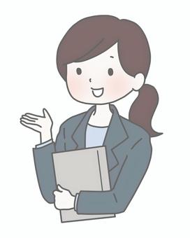 案内するビジネススーツの女性 案内,説明,紹介,プレゼン,指し示す,ガイド,女性,ol,社員,ビジネスキャラクターのイラスト素材