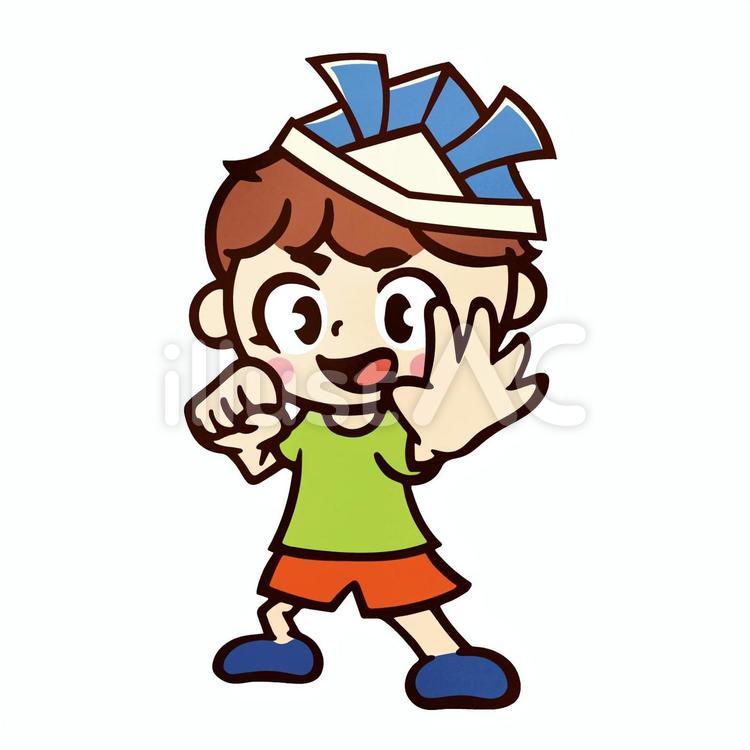 おりがみかぶとと男の子 折り紙,兜,こどもの日のイラスト素材