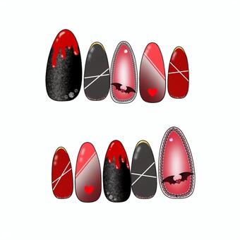 ネイルデザイン ネイル,デザイン,赤,黒,爪,綺麗,可愛い,吸血鬼風,オシャレ,素材のイラスト素材