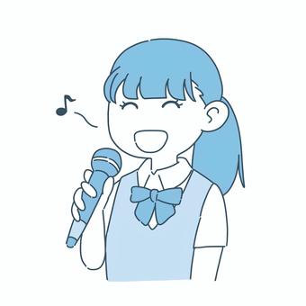 Illustration, karaoke, woman high student, microphone, 