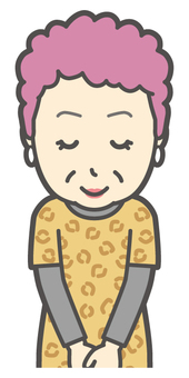  大阪のおばちゃん-081-バスト おじぎ,笑顔,おばちゃん,大阪,ヒョウ柄,おばはん,中年,女性,関西,派手のイラスト素材