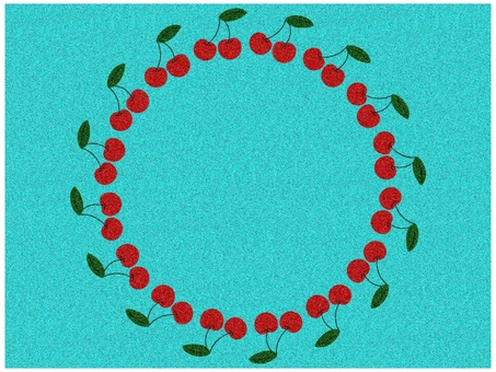 サクランボのフレ−ム　円　ライトブルー サクランボ,さくらんぼ,フレ−ム,ポストカード,メッセージカード,ザラザラ,ノイズ,ライトブルー,円,丸のイラスト素材