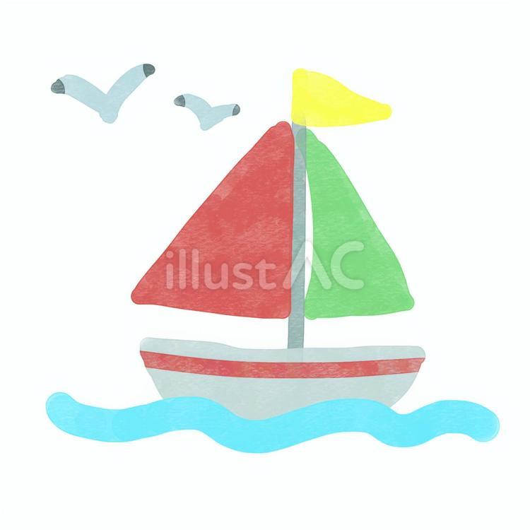 ヨットと海 赤と緑 ヨット,船,帆のイラスト素材