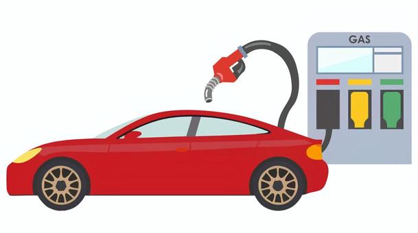 ガソリンスタンドで給油をする自動車 ガソリンスタンド,給油,自動車,レギュラー,赤色,燃料のイラスト素材