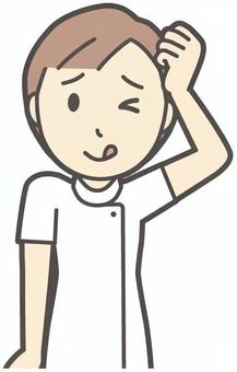  理学療法士女-335-バスト てへぺろ,笑顔,理学療法士,整体師,白衣,医療,病院,柔道整復師,カイロプラクティック,鍼灸師のイラスト素材