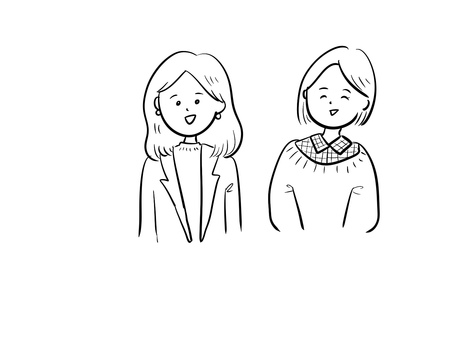 おしゃれな女の子（白黒） おしゃれ,かわいい,冬服,笑う,やさしい,女の子,女性,シンプル,ファッション,友達のイラスト素材