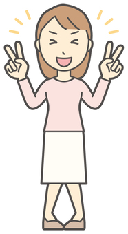  ロングヘア女性-487-全身 ピース,女性,女の子,人物,かわいい,喜ぶ,嬉しい,勝つ,成功,チョキのイラスト素材