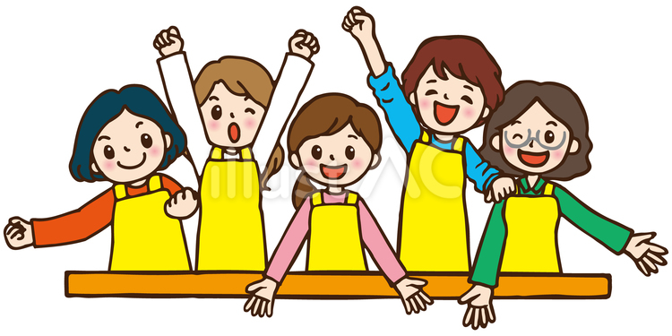 お揃いのエプロンを着た女性たち バザー,チャリティ,ママ友のイラスト素材