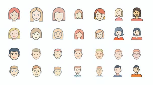 男女の顔のアイコン 男女の顔のアイコン 男性,女性,笑顔,アイコン,まとめ,上半身のイラスト素材