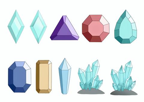 宝石セット1 宝石,水晶,アクアマリン,サファイア,ルビー,アメジスト,ひし形,輝き,手描き,石のイラスト素材