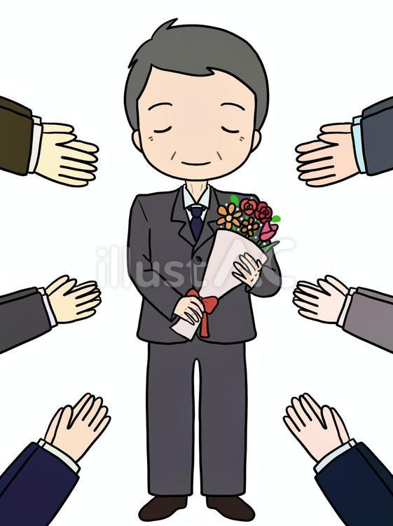 【周りあり】花束を持つ男性2（お辞儀） 花束,全身,仕事のイラスト素材