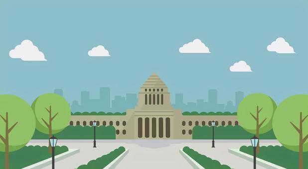 日本の国会議事堂　正面イラスト 国会議事堂,政治,日本,東京,議会,永田町,国会,参議院,衆議院,建物のイラスト素材