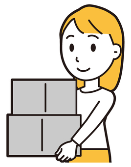  ロングヘア女性(黄)-426-バスト ダンボール,女性,女の子,人物,かわいい,荷物,運ぶ,段ボール箱,段ボール,引越のイラスト素材