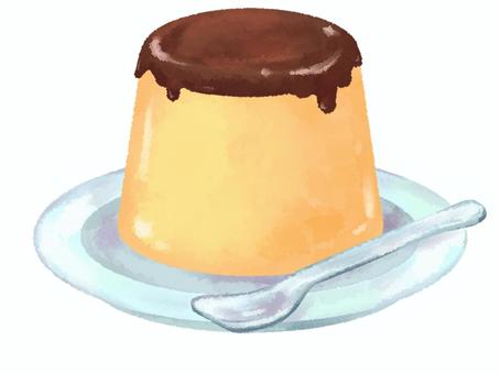 【水彩風手描き】何も乗ってない昔風プリン プリン,プディング,お菓子,おやつ,スイーツ,シンプル,水彩風,手描き,昔風のイラスト素材