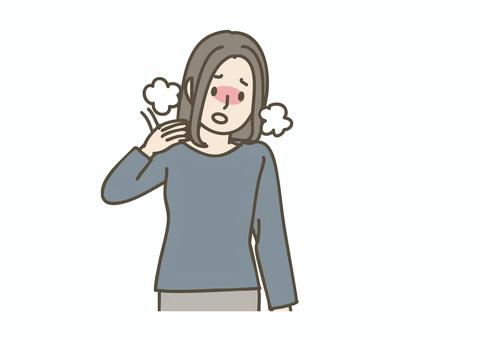 更年期でホットフラッシュがある女性 更年期,ホットフラッシュ,のぼせ,汗,火照り,女性,ミドル,体調不良,つらい,婦人科のイラスト素材