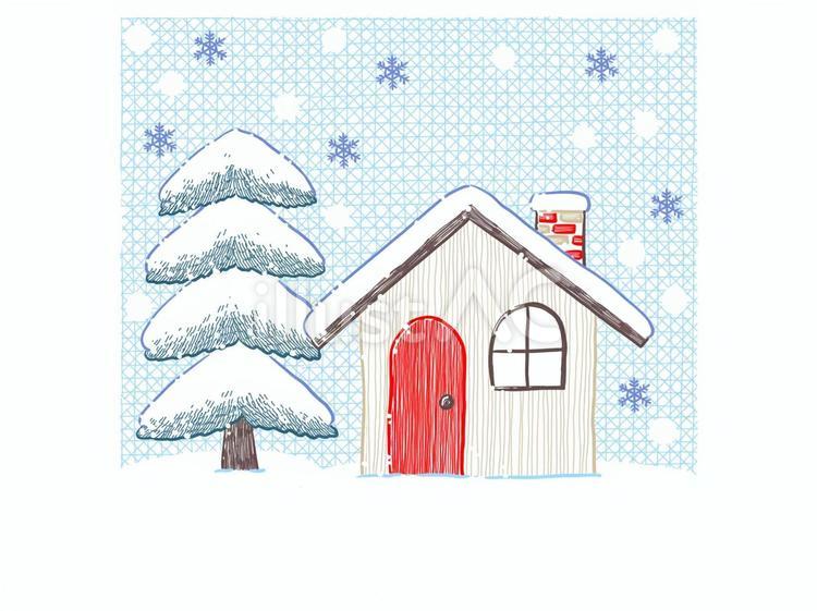 雪景色の中の雪の積もった家と木 雪景色,雪,冬のイラスト素材