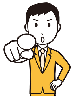  スーツ青年(黄)-461-バスト 指さす,真剣,ビジネスマン,会社員,男性,サラリーマン,オフィス,ビジネス,営業マン,先生のイラスト素材