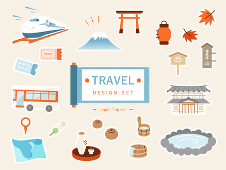 旅行・アウトドアイラストセット02 広告,チラシ,バナー,イベント,休日,祝日,連休,有給,旅行,日本観光のイラスト素材