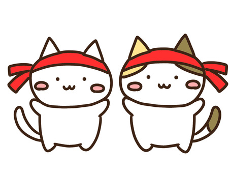 はちまきをして運動会を楽しむねこ達 はちまき,ねこ,やる気,運動会,赤,かわいい,イベント,行事,前向き,頑張るのイラスト素材