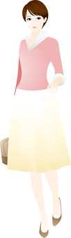 A woman wearing a real whole body · long skirt, shortcut, brown hair, short, JPG, PNG and AI