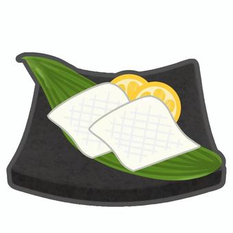 刺身　イカ ポップ,手描き,シンプル,陶器,皿,刺身,笹,おつまみ,魚,新鮮のイラスト素材