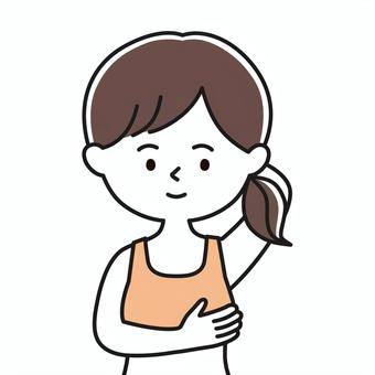 胸確認 上半身 下着_顔白-影 ONW 女性,レディ,ブラトップ,スポーツブラ,スポブラ,乳がん検診,乳癌,セルフチェック,自己検診,ピンクリボンのイラスト素材