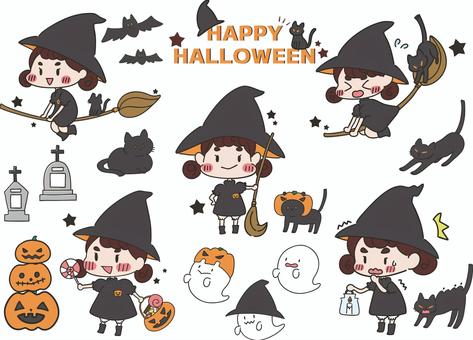 魔女の女の子のセット