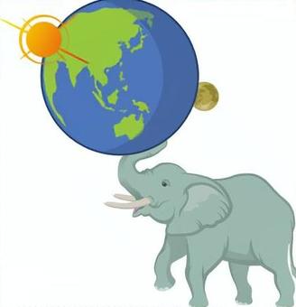 古代の宇宙観 宇宙観,地球,ゾウ,太陽,月のイラスト素材