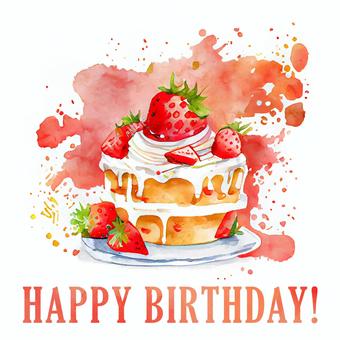 草莓脆餅生日賀卡, 草莓脆餅生日賀卡, 草莓, 水彩, 生日,