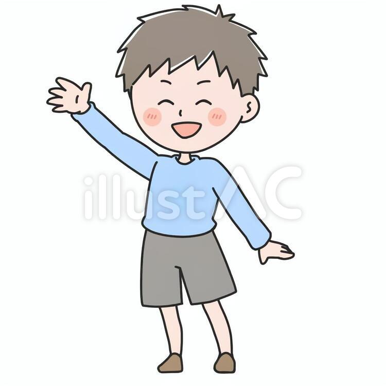 手を挙げたポーズの男の子(ニコニコ) 人物,男性,男の子のイラスト素材