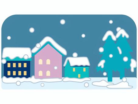 冬の雪降る小さな街並み 街並み,町,冬,雪,建物,家,住宅,樹木,暮らし,生活のイラスト素材