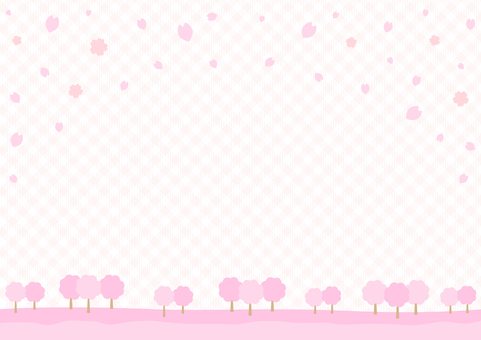 春の桜とギンガムチェックの背景、ピンク 桜,春,ギンガムチェック,チェック,背景,パターン,フレーム,花,さくら,卒業のイラスト素材