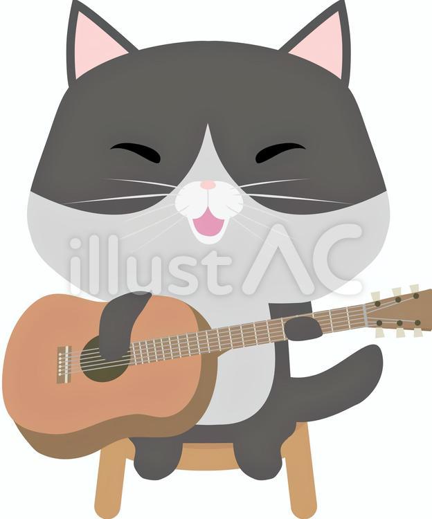アコースティックギター_はちわれ アコースティックギター,猫,はちわれのイラスト素材