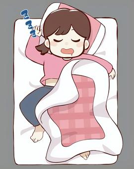 熟睡・睡眠・寝相悪い パーツ,素材,就寝,睡眠,仮眠,人物,仰向け,女性,かわいい,手描きのイラスト素材